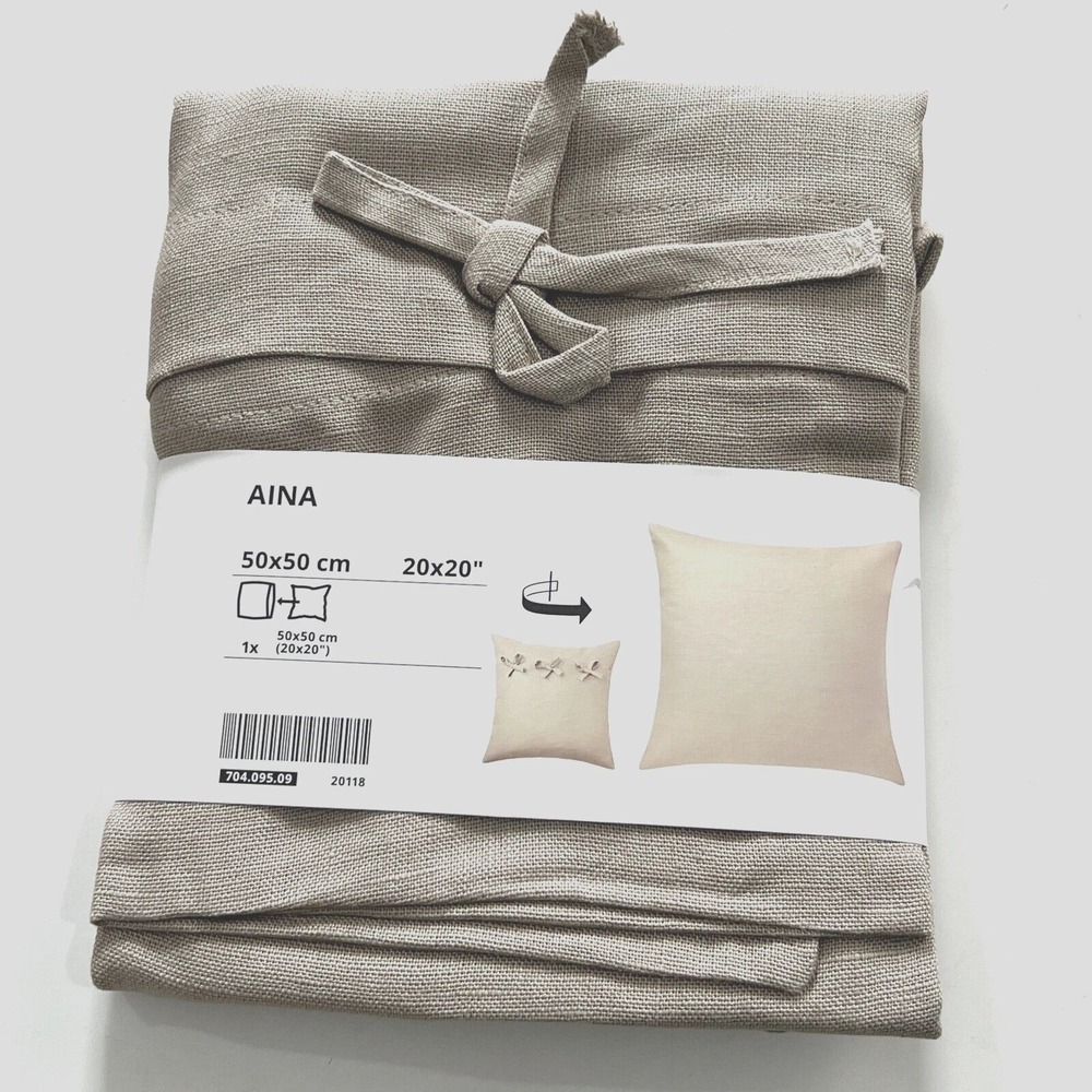 IKEA Aina Pillow Case Cushion Cover Beige 100% Linen 20x20" New